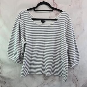Talbots Shirt Womens 2X Blue White Striped Puff Balloon Sleeve Navy